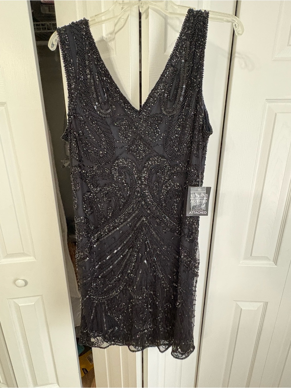 NWT Pisarro Nights Black Beaded V-Neck Midi Dress